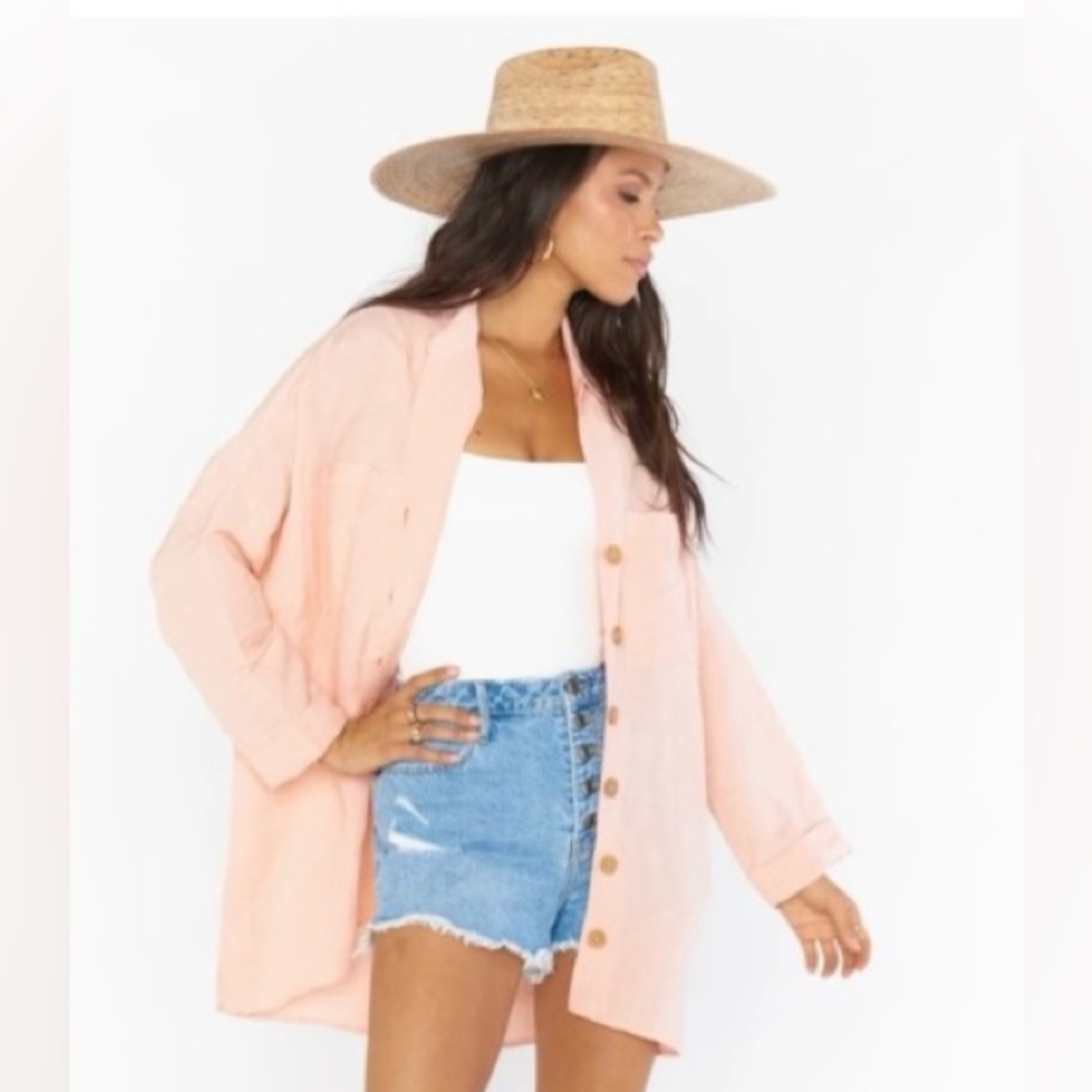 Show Me Your MuMu Peach Button-Down Shirt Jacket